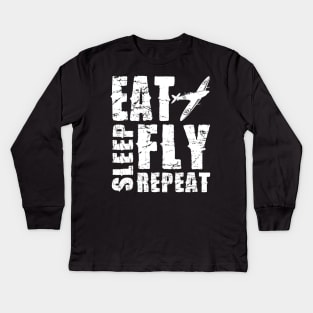 Airplane Pilot Shirts - EAT SLEEP FLY REPEAT Kids Long Sleeve T-Shirt